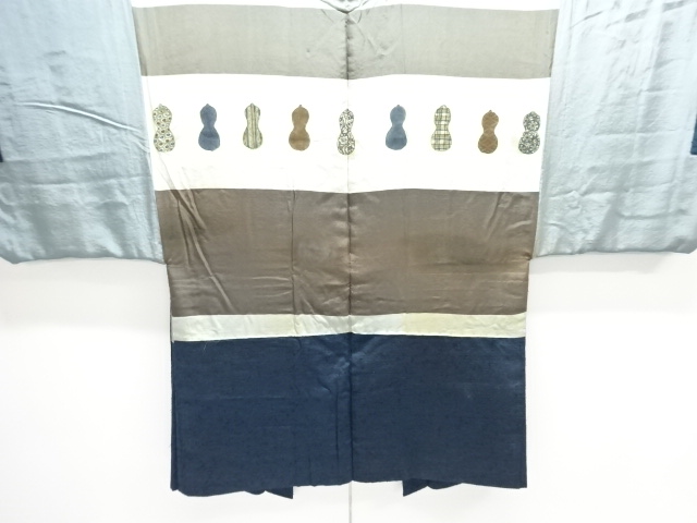 JAPANESE KIMONO / ANTIQUE MENS HAORI / SILK / HIGE TSUMUGI / GOURD (lining)